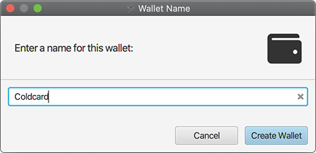 Dialog box in Sparrow Wallet for naming a new Coldcard hardware wallet profile