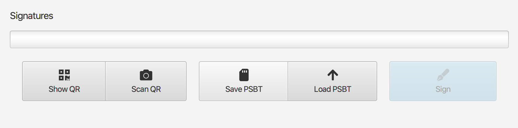 Sparrow Wallet signatures tab showing the Save PSBT option for air-gapped signing